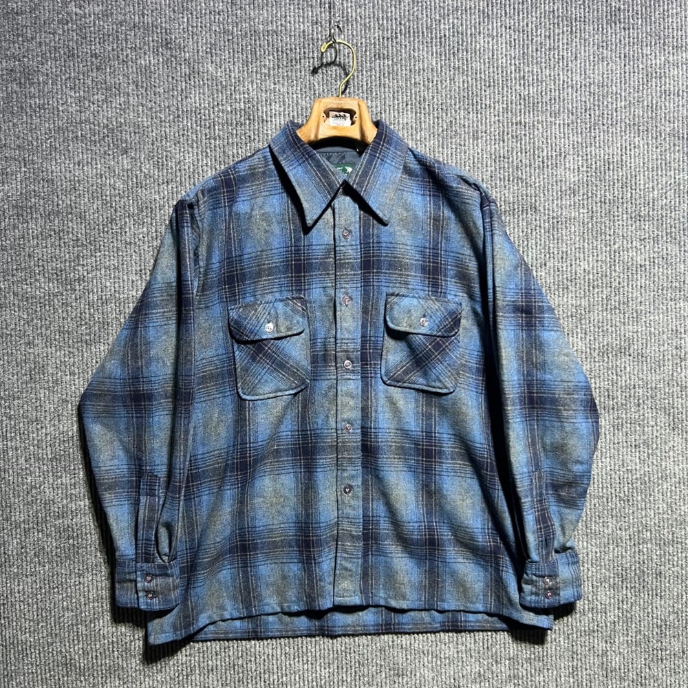 Vintage Dolphin Flannel Shirt Mens XL Blue Plaid Long Sleeve Button Up Fall
